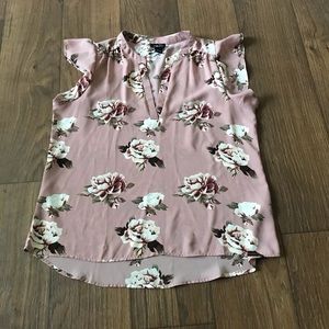 Pink floral flutter sleeveless v neck blouse L